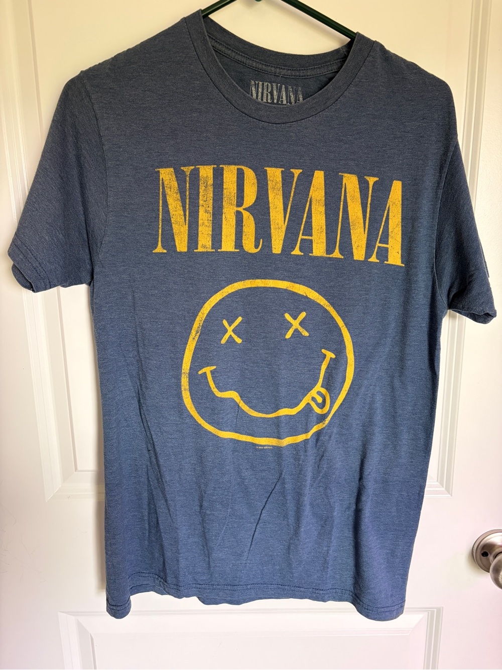 NIRVANA Blue Short Sleeve Tee with Yellow Smiley Logo